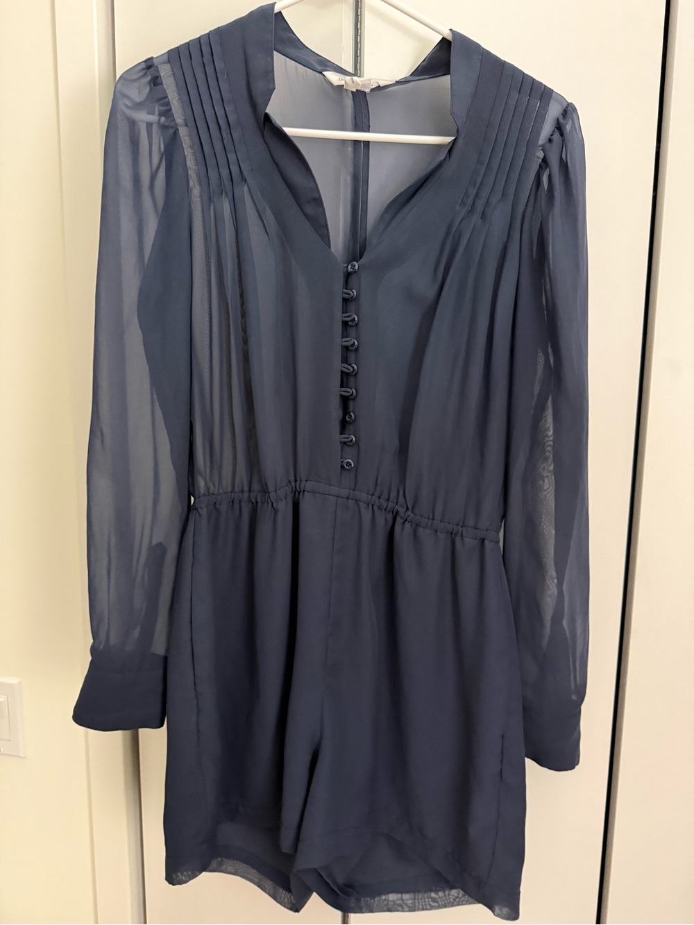 Womens Navy Blue Long-Sleeve One-Piece Romper